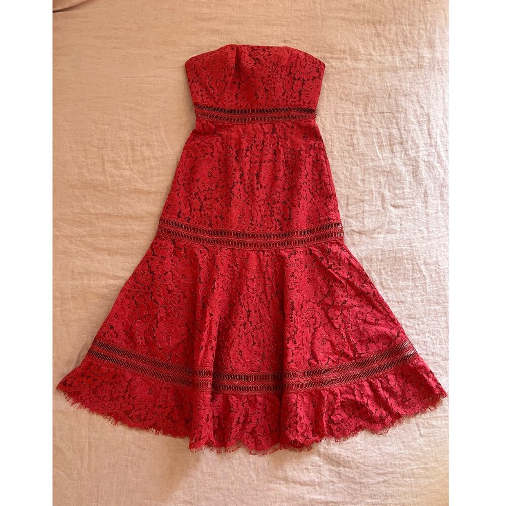 Keepsake Red Lace Strapless Midi Dress XXS